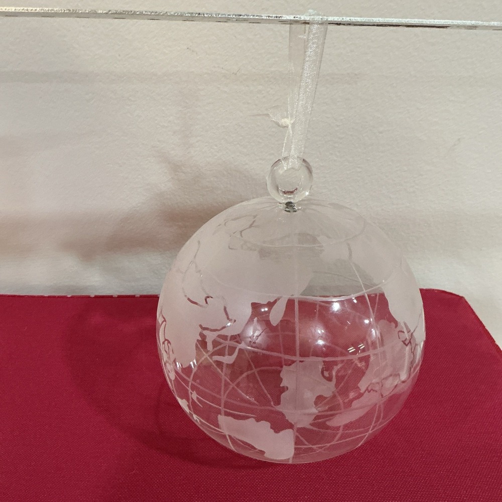 Planet Earth World Map Globe Blown Glass Christmas Ornament Pottery Barn RARE